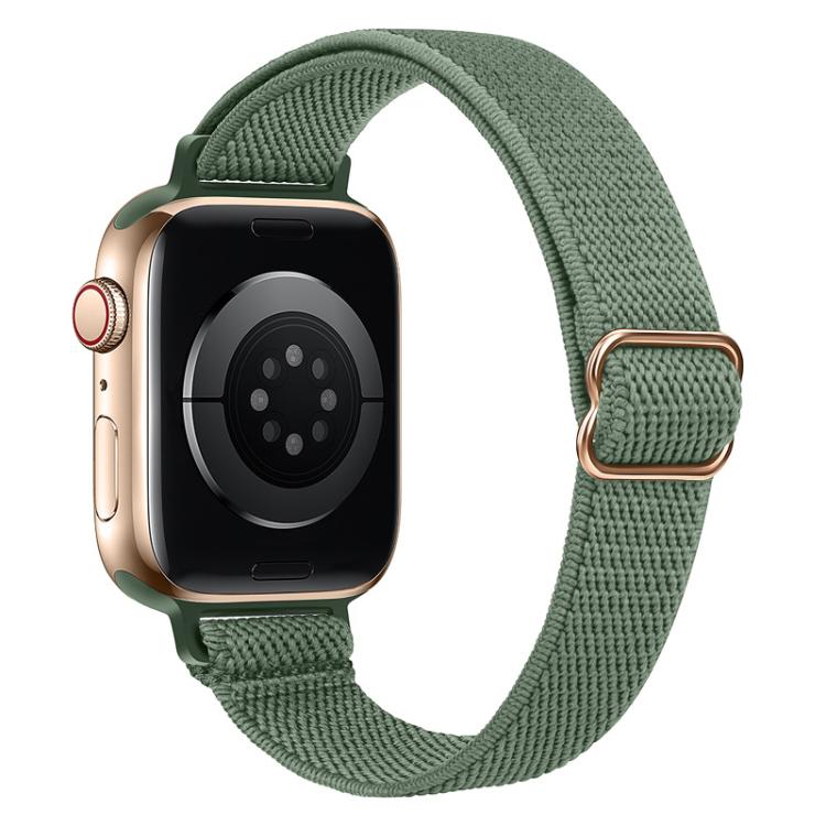 For Apple Watch 42 / 44 / 45 / 46 / 49mm xDfind Ladder Buckle Small Waist Elastic Nylon Watch Band(Pine Needle Green) by xDfind