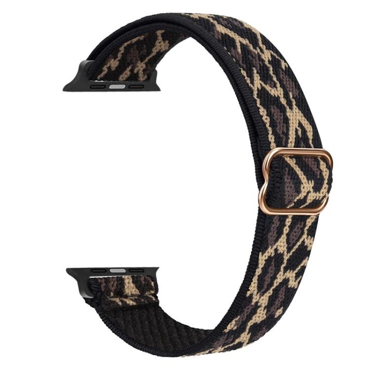 For Apple Watch 42 / 44 / 45 / 46 / 49mm xDfind Ladder Buckle Small Waist Elastic Nylon Watch Band(Yellow Leopard) by xDfind