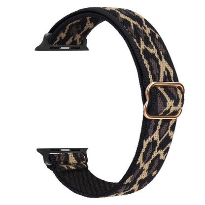 For Apple Watch 42 / 44 / 45 / 46 / 49mm xDfind Ladder Buckle Small Waist Elastic Nylon Watch Band(Yellow Leopard) by xDfind