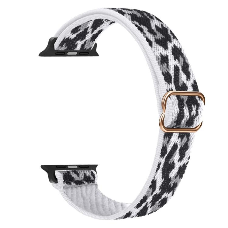 For Apple Watch 38 / 40 / 41 / S10 42mm xDfind Ladder Buckle Small Waist Elastic Nylon Watch Band(White Leopard) by xDfind