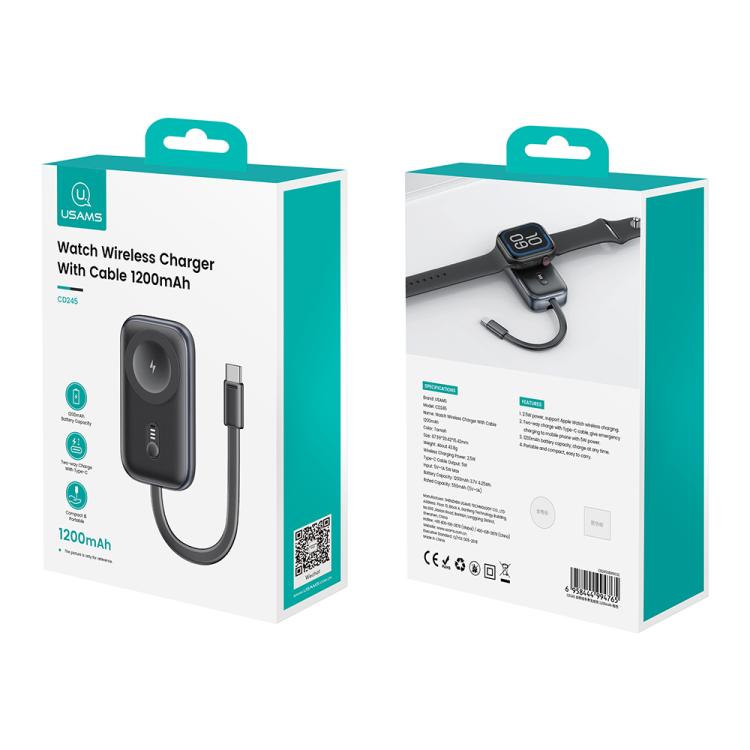 For Apple Watch Series USAMS CD245 1200mAh Portable Watch Wireless Charger with Cable(Metal Gray) by USAMS