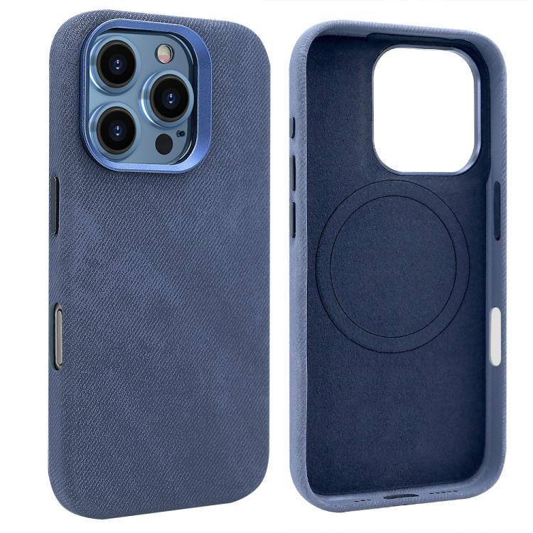 For iPhone 16 Pro Max VIETAO Retro Denim Texture PU Leather MagSafe Phone Case(Dark Blue) by VIETAO