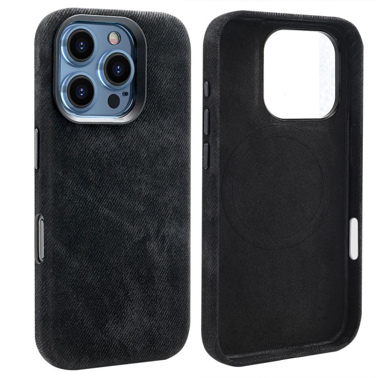 For iPhone 16 Pro VIETAO Retro Denim Texture PU Leather MagSafe Phone Case(Black) by VIETAO