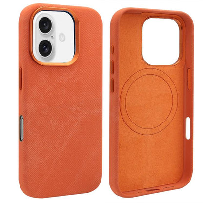 For iPhone 16 VIETAO Retro Denim Texture PU Leather MagSafe Phone Case(Orange) by VIETAO
