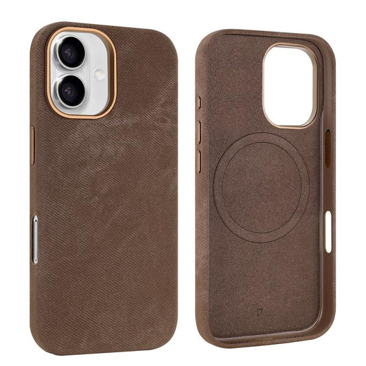 For iPhone 17 VIETAO Retro Denim Texture PU Leather MagSafe Phone Case(Brown) by VIETAO
