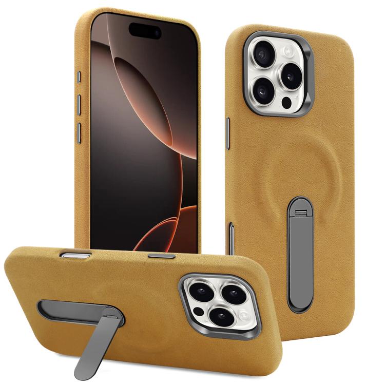For iPhone 16 Pro Max VIETAO Suede MagSafe PU Leather Phone Case with Holder(Light Brown) by VIETAO