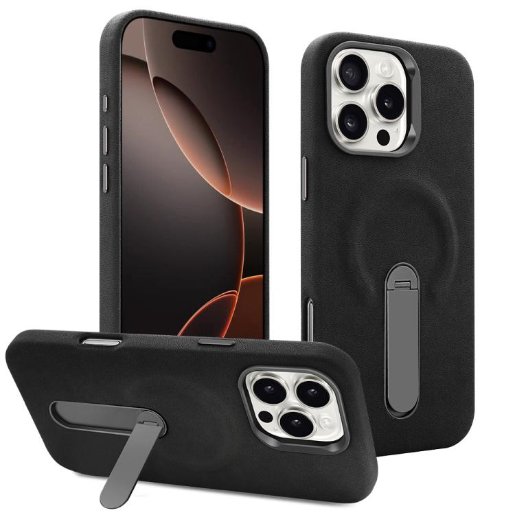 For iPhone 16 Pro VIETAO Suede MagSafe PU Leather Phone Case with Holder(Black) by VIETAO