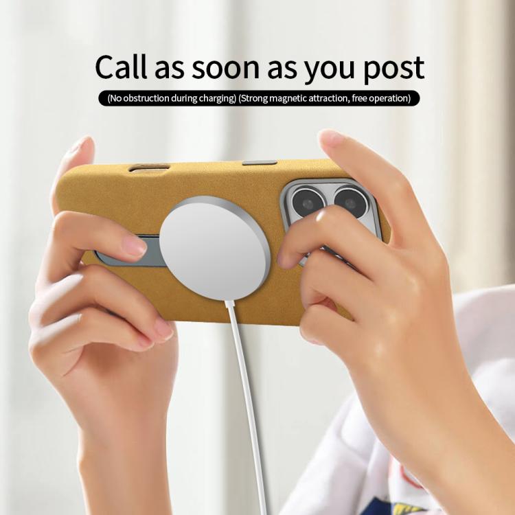 For iPhone 16 VIETAO Suede MagSafe PU Leather Phone Case with Holder(Coffee Brown) by VIETAO