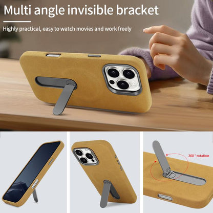 For iPhone 16 VIETAO Suede MagSafe PU Leather Phone Case with Holder(Coffee Brown) by VIETAO