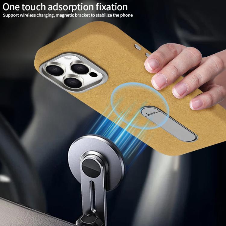 For iPhone 16 VIETAO Suede MagSafe PU Leather Phone Case with Holder(Black) by VIETAO