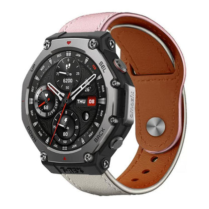 22mm xDfind Rivet Buckle Genuine Leather Watch Band(Pink White) by xDfind