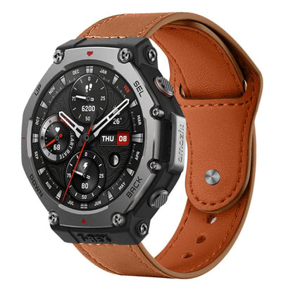 For Amazfit T-Rex 3 xDfind Rivet Buckle Genuine Leather Watch Band(Light Brown) by xDfind
