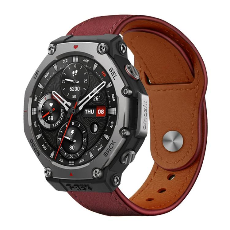 For Amazfit T-Rex 3 xDfind Rivet Buckle Genuine Leather Watch Band(Hawthorn Red) by xDfind