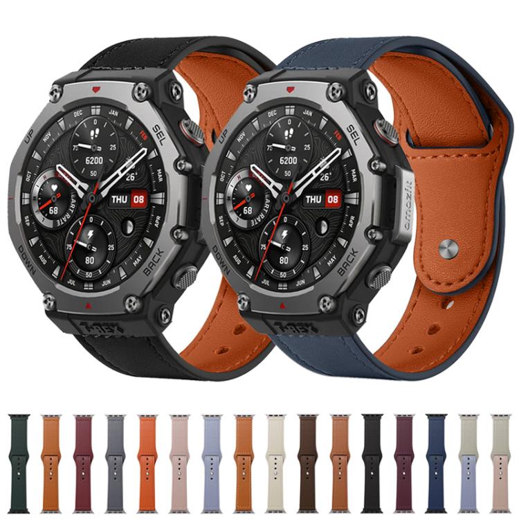 For Amazfit T-Rex 3 xDfind Rivet Buckle Genuine Leather Watch Band(Dark Blue) by xDfind