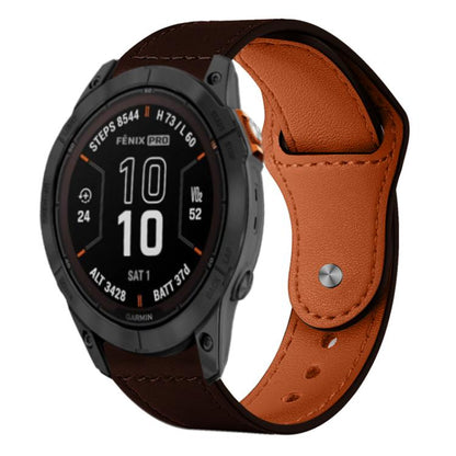 For Garmin Fenix 8/7X/6X/5X 26mm xDfind Rivet Buckle Genuine Leather Watch Band(Dark Brown) by xDfind