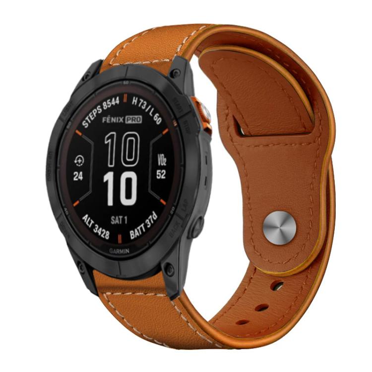 For Garmin Fenix 8/7X/6X/5X 26mm xDfind Rivet Buckle Genuine Leather Watch Band(Brown White Thread) by xDfind