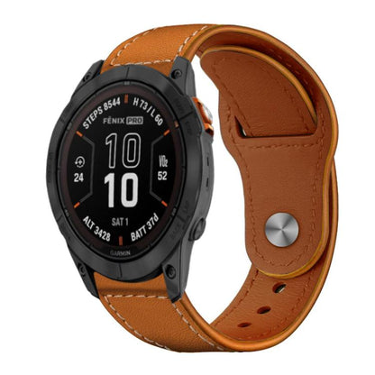 For Garmin Fenix 8/7X/6X/5X 26mm xDfind Rivet Buckle Genuine Leather Watch Band(Brown White Thread) by xDfind