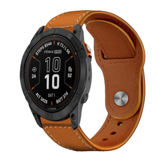 For Garmin Fenix 8/7X/6X/5X 26mm xDfind Rivet Buckle Genuine Leather Watch Band(Brown White Thread) by xDfind