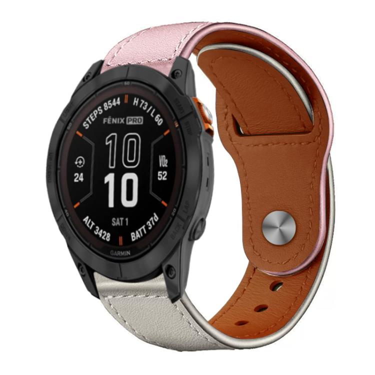 For Garmin Fenix 8/7X/6X/5X 26mm xDfind Rivet Buckle Genuine Leather Watch Band(Pink White) by xDfind