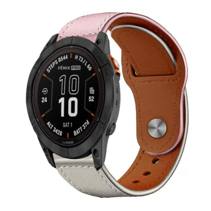 For Garmin Fenix 8/7X/6X/5X 26mm xDfind Rivet Buckle Genuine Leather Watch Band(Pink White) by xDfind