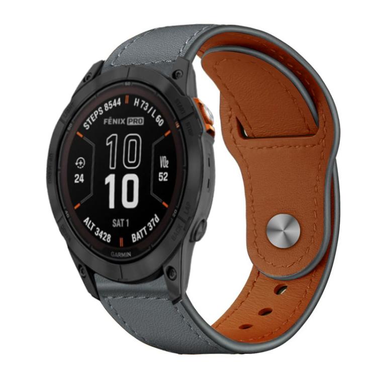 For Garmin Fenix 8/7X/6X/5X 26mm xDfind Rivet Buckle Genuine Leather Watch Band(Grey) by xDfind