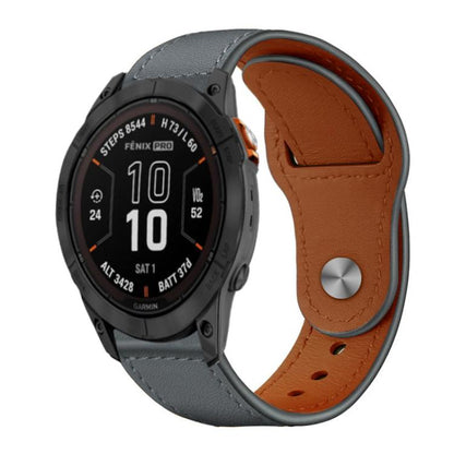 For Garmin Fenix 8/7X/6X/5X 26mm xDfind Rivet Buckle Genuine Leather Watch Band(Grey) by xDfind