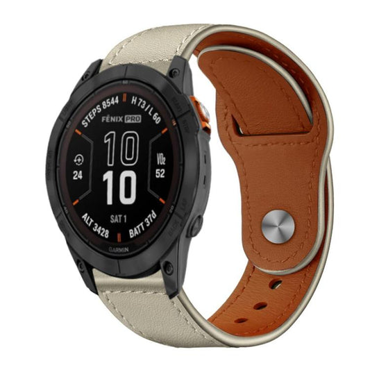 For Garmin Fenix 8/7X/6X/5X 26mm xDfind Rivet Buckle Genuine Leather Watch Band(Beige) by xDfind