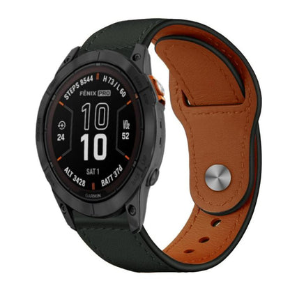 For Garmin Fenix 8/7X/6X/5X 26mm xDfind Rivet Buckle Genuine Leather Watch Band(Green) by xDfind