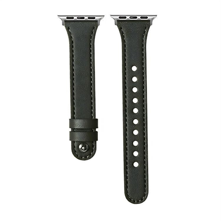 For Apple Watch 42 / 44 / 45 / 46 / 49mm xDfind Double Ring Single Rivet Genuine Leather Watch Band(Army Green) by xDfind