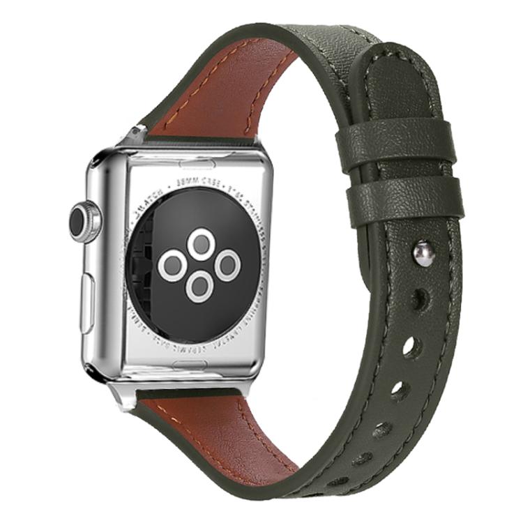 For Apple Watch 42 / 44 / 45 / 46 / 49mm xDfind Double Ring Single Rivet Genuine Leather Watch Band(Army Green) by xDfind