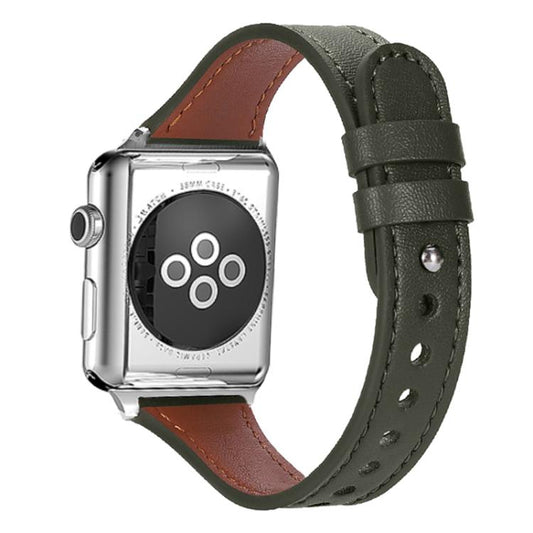 For Apple Watch 42 / 44 / 45 / 46 / 49mm xDfind Double Ring Single Rivet Genuine Leather Watch Band(Army Green) by xDfind
