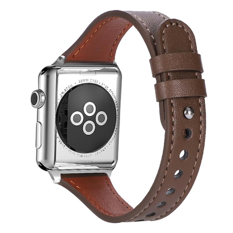 For Apple Watch 42 / 44 / 45 / 46 / 49mm xDfind Double Ring Single Rivet Genuine Leather Watch Band(Coffee) by xDfind