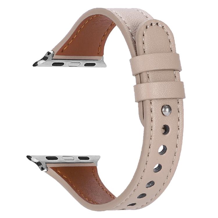 For Apple Watch 42 / 44 / 45 / 46 / 49mm xDfind Double Ring Single Rivet Genuine Leather Watch Band(Apricot) by xDfind