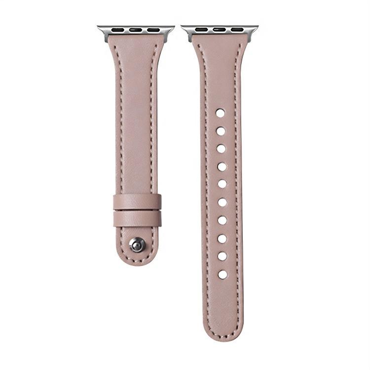 For Apple Watch 42 / 44 / 45 / 46 / 49mm xDfind Double Ring Single Rivet Genuine Leather Watch Band(Pink) by xDfind
