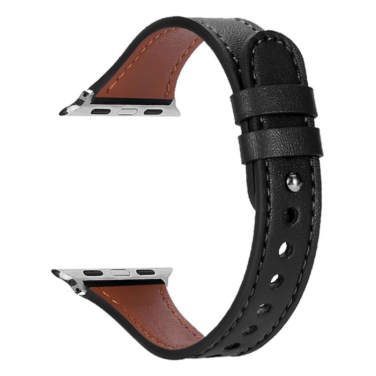 For Apple Watch 38 / 40 / 41 / S10 42mm xDfind Double Ring Single Rivet Genuine Leather Watch Band(Black) by xDfind