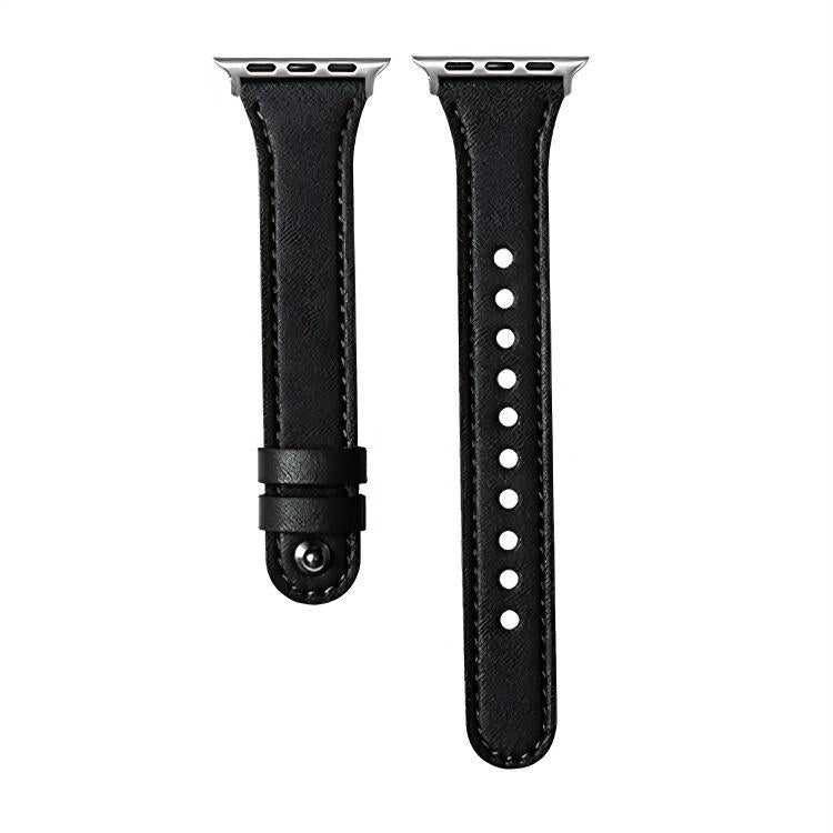For Apple Watch 38 / 40 / 41 / S10 42mm xDfind Double Ring Single Rivet Genuine Leather Watch Band(Black) by xDfind
