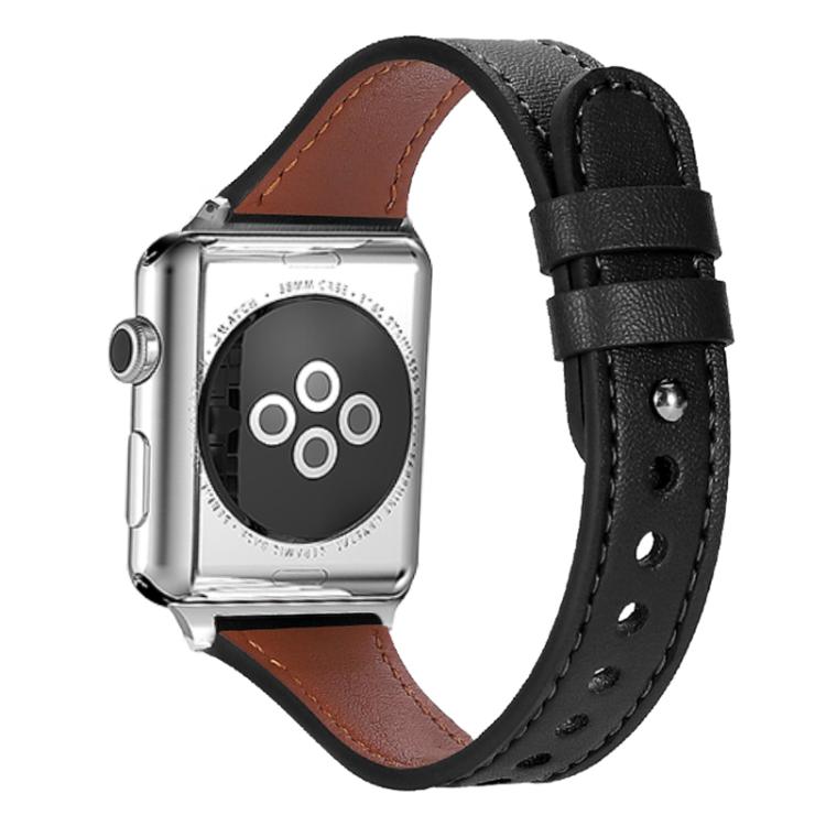 For Apple Watch 38 / 40 / 41 / S10 42mm xDfind Double Ring Single Rivet Genuine Leather Watch Band(Black) by xDfind