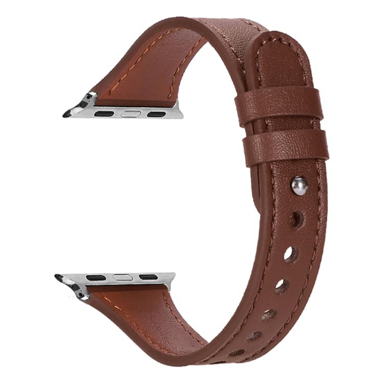 For Apple Watch 38 / 40 / 41 / S10 42mm xDfind Double Ring Single Rivet Genuine Leather Watch Band(Dark Brown) by xDfind