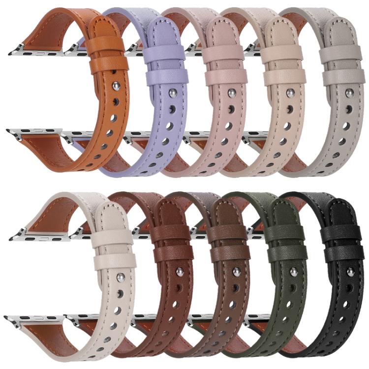 For Apple Watch 42 / 44 / 45 / 46 / 49mm xDfind Double Ring Single Rivet Genuine Leather Watch Band(White) by xDfind