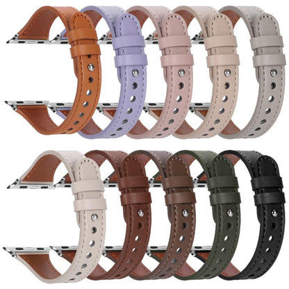 For Apple Watch 38 / 40 / 41 / S10 42mm xDfind Double Ring Single Rivet Genuine Leather Watch Band(Dark Brown) by xDfind