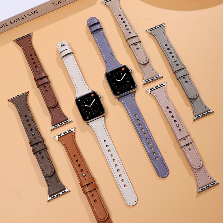 For Apple Watch 38 / 40 / 41 / S10 42mm xDfind Double Ring Single Rivet Genuine Leather Watch Band(Light Brown) by xDfind