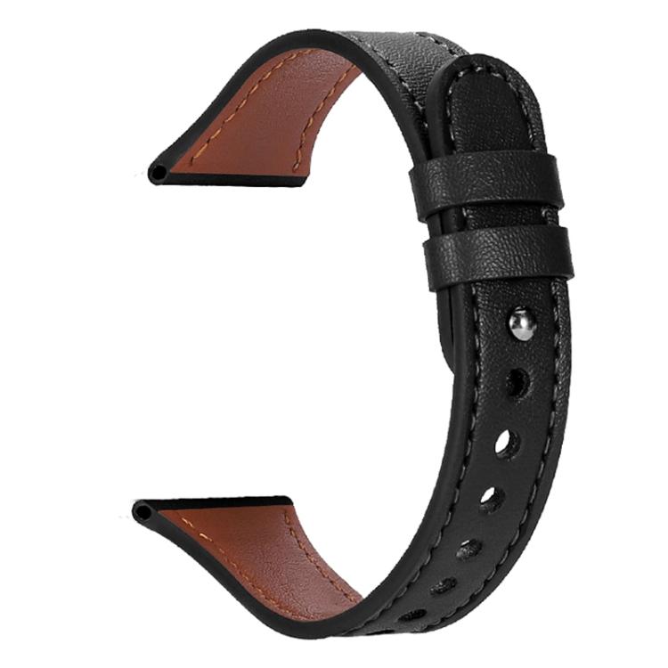20mm xDfind Double Ring Single Rivet Genuine Leather Watch Band(Black) by xDfind