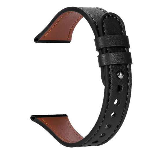 20mm xDfind Double Ring Single Rivet Genuine Leather Watch Band(Black) by xDfind