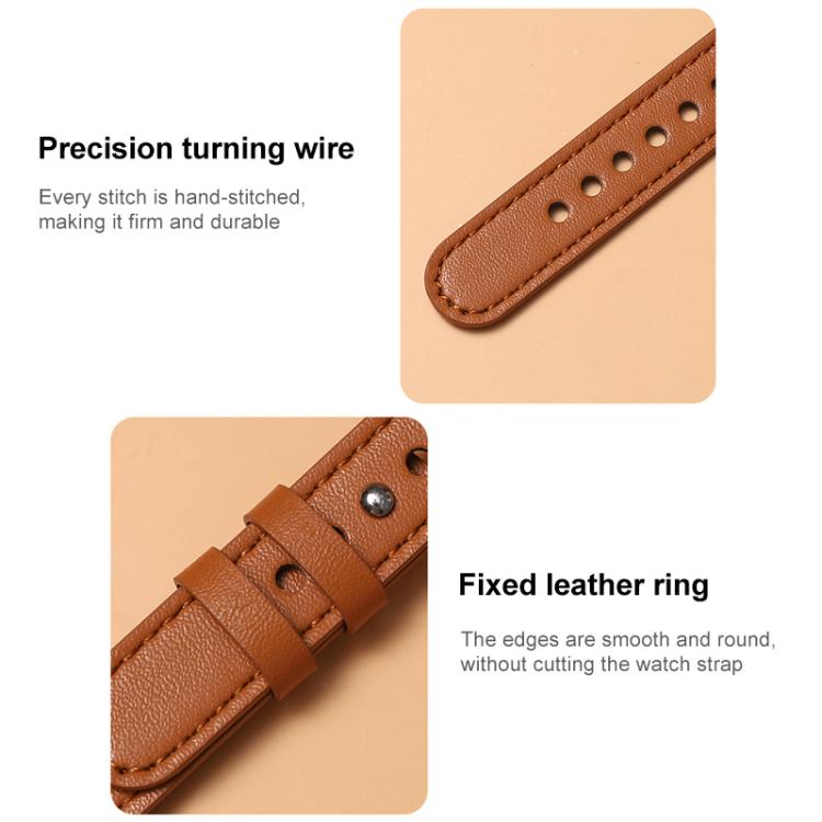 20mm xDfind Double Ring Single Rivet Genuine Leather Watch Band(Light Brown) by xDfind