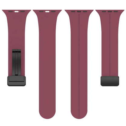For Apple Watch 42 / 44 / 45 / 46 / 49mm xDfind Flat Head Groove Folding Black Buckle Silicone Watch Band(Wine Red) by xDfind