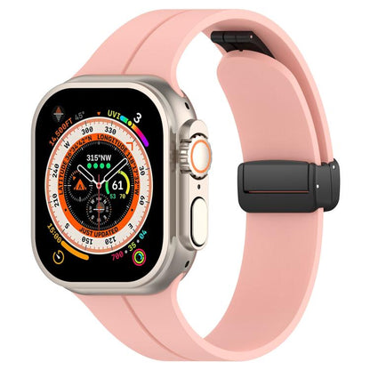 For Apple Watch 42 / 44 / 45 / 46 / 49mm xDfind Flat Head Groove Folding Black Buckle Silicone Watch Band(Light Pink) by xDfind