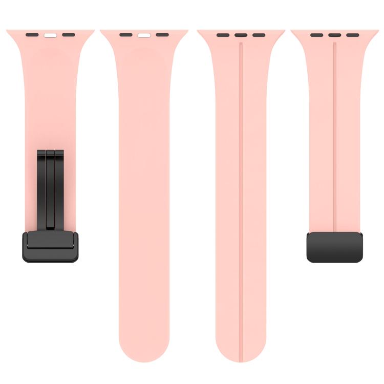 For Apple Watch 42 / 44 / 45 / 46 / 49mm xDfind Flat Head Groove Folding Black Buckle Silicone Watch Band(Light Pink) by xDfind