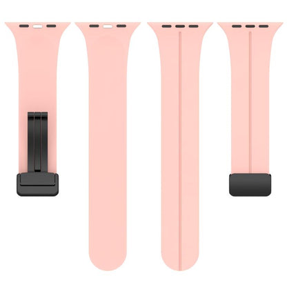 For Apple Watch 42 / 44 / 45 / 46 / 49mm xDfind Flat Head Groove Folding Black Buckle Silicone Watch Band(Light Pink) by xDfind
