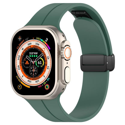 For Apple Watch 42 / 44 / 45 / 46 / 49mm xDfind Flat Head Groove Folding Black Buckle Silicone Watch Band(Pine Green) by xDfind