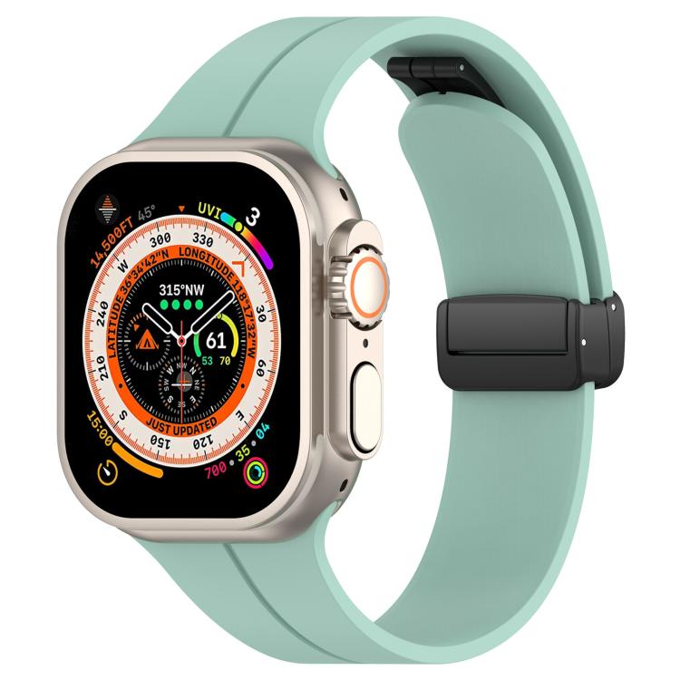 For Apple Watch 42 / 44 / 45 / 46 / 49mm xDfind Flat Head Groove Folding Black Buckle Silicone Watch Band(Emerald Green) by xDfind